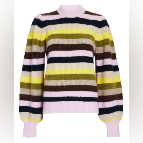 Ganni Sweaters - Ganni Multicolor Merino Wool Balloon Sleeve Sweater
